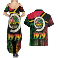 Vanuatu Constitution Day Couples Matching Summer Maxi Dress and Hawaiian Shirt Polynesian Tattoo and Pig Tusk Since 1979 LT03 - Polynesian Pride