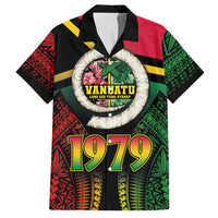 Vanuatu Constitution Day Family Matching Long Sleeve Bodycon Dress and Hawaiian Shirt Polynesian Tattoo and Pig Tusk Since 1979 LT03 Dad's Shirt - Short Sleeve Black - Polynesian Pride