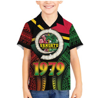 Vanuatu Constitution Day Family Matching Mermaid Dress and Hawaiian Shirt Polynesian Tattoo and Pig Tusk Since 1979 LT03 Son's Shirt Black - Polynesian Pride