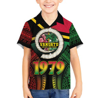 Vanuatu Constitution Day Family Matching Off Shoulder Maxi Dress and Hawaiian Shirt Polynesian Tattoo and Pig Tusk Since 1979 LT03 Son's Shirt Black - Polynesian Pride