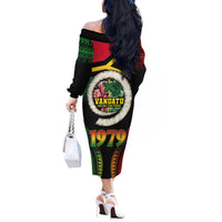 Vanuatu Constitution Day Off The Shoulder Long Sleeve Dress Polynesian Tattoo and Pig Tusk Since 1979 LT03 - Polynesian Pride