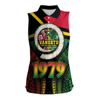 Vanuatu Constitution Day Women Sleeveless Polo Shirt Polynesian Tattoo and Pig Tusk Since 1979 LT03 Female Black - Polynesian Pride