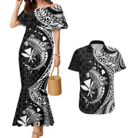 Aloha Hawaii Hammerhead Shark Couples Matching Mermaid Dress and Hawaiian Shirt Black Kakau and Polynesian Tattoo LT03 Black - Polynesian Pride