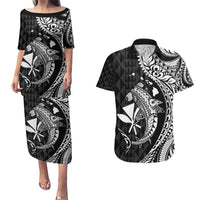 Aloha Hawaii Hammerhead Shark Couples Matching Puletasi and Hawaiian Shirt Black Kakau and Polynesian Tattoo LT03 Black - Polynesian Pride