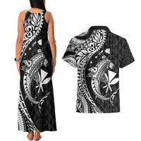 Aloha Hawaii Hammerhead Shark Couples Matching Tank Maxi Dress and Hawaiian Shirt Black Kakau and Polynesian Tattoo LT03 - Polynesian Pride