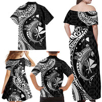 Aloha Hawaii Hammerhead Shark Family Matching Off Shoulder Maxi Dress and Hawaiian Shirt Black Kakau and Polynesian Tattoo LT03 - Polynesian Pride
