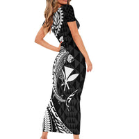 Aloha Hawaii Hammerhead Shark Family Matching Short Sleeve Bodycon Dress and Hawaiian Shirt Black Kakau and Polynesian Tattoo LT03 - Polynesian Pride