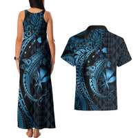 Aloha Hawaii Hammerhead Shark Couples Matching Tank Maxi Dress and Hawaiian Shirt Blue Kakau and Polynesian Tattoo LT03 - Polynesian Pride