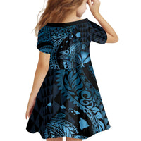 Aloha Hawaii Hammerhead Shark Family Matching Off Shoulder Short Dress and Hawaiian Shirt Blue Kakau and Polynesian Tattoo LT03 - Polynesian Pride
