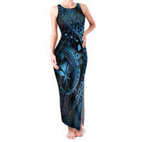 Aloha Hawaii Hammerhead Shark Family Matching Tank Maxi Dress and Hawaiian Shirt Blue Kakau and Polynesian Tattoo LT03 Mom's Dress Blue - Polynesian Pride