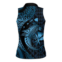 Aloha Hawaii Hammerhead Shark Women Sleeveless Polo Shirt Blue Kakau and Polynesian Tattoo LT03 - Polynesian Pride