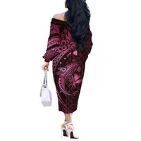 Aloha Hawaii Hammerhead Shark Off The Shoulder Long Sleeve Dress Pink Kakau and Polynesian Tattoo LT03 - Polynesian Pride