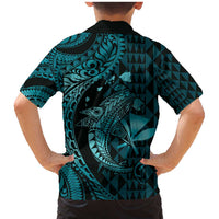 Aloha Hawaii Hammerhead Shark Family Matching Mermaid Dress and Hawaiian Shirt Turquoise Kakau and Polynesian Tattoo LT03 - Polynesian Pride