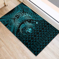 Aloha Hawaii Hammerhead Shark Rubber Doormat Turquoise Kakau and Polynesian Tattoo LT03