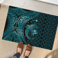 Aloha Hawaii Hammerhead Shark Rubber Doormat Turquoise Kakau and Polynesian Tattoo LT03