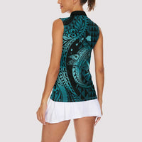Aloha Hawaii Hammerhead Shark Women Sleeveless Polo Shirt Turquoise Kakau and Polynesian Tattoo LT03 - Polynesian Pride
