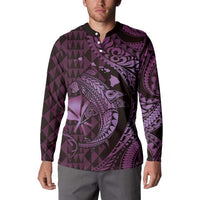 Aloha Hawaii Hammerhead Shark Button Sweatshirt Purple Kakau and Polynesian Tattoo LT03