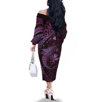 Aloha Hawaii Hammerhead Shark Family Matching Off The Shoulder Long Sleeve Dress and Hawaiian Shirt Purple Kakau and Polynesian Tattoo LT03 - Polynesian Pride