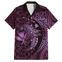 Aloha Hawaii Hammerhead Shark Family Matching Summer Maxi Dress and Hawaiian Shirt Purple Kakau and Polynesian Tattoo LT03 Dad's Shirt - Short Sleeve Purple - Polynesian Pride