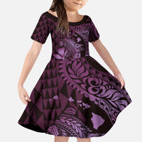 Aloha Hawaii Hammerhead Shark Kid Short Sleeve Dress Purple Kakau and Polynesian Tattoo LT03 KID Purple - Polynesian Pride