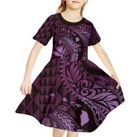 Aloha Hawaii Hammerhead Shark Kid Short Sleeve Dress Purple Kakau and Polynesian Tattoo LT03 - Polynesian Pride