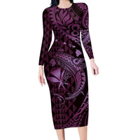 Aloha Hawaii Hammerhead Shark Long Sleeve Bodycon Dress Purple Kakau and Polynesian Tattoo LT03 Long Dress Purple - Polynesian Pride