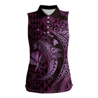Aloha Hawaii Hammerhead Shark Women Sleeveless Polo Shirt Purple Kakau and Polynesian Tattoo LT03 Female Purple - Polynesian Pride