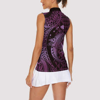 Aloha Hawaii Hammerhead Shark Women Sleeveless Polo Shirt Purple Kakau and Polynesian Tattoo LT03 - Polynesian Pride