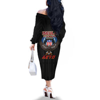 American Samoa Fautasi Family Matching Off The Shoulder Long Sleeve Dress and Hawaiian Shirt Pago Pago Aeto and Iseula o le Moana of Fagatogo Black Color LT03 - Polynesian Pride