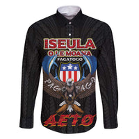 American Samoa Fautasi Family Matching Summer Maxi Dress and Hawaiian Shirt Pago Pago Aeto and Iseula o le Moana of Fagatogo Black Color LT03 Dad's Shirt - Long Sleeve Black - Polynesian Pride