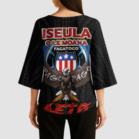 American Samoa Fautasi Kimono Sleeve Blouse Pago Pago Aeto and Iseula o le Moana of Fagatogo Black Color LT03 - Polynesian Pride