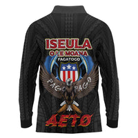 American Samoa Fautasi Long Sleeve Polo Shirt Pago Pago Aeto and Iseula o le Moana of Fagatogo Black Color LT03 - Polynesian Pride