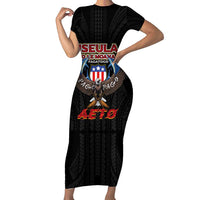 American Samoa Fautasi Short Sleeve Bodycon Dress Pago Pago Aeto and Iseula o le Moana of Fagatogo Black Color LT03 Long Dress Black - Polynesian Pride