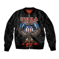 American Samoa Fautasi Sleeve Zip Bomber Jacket Pago Pago Aeto and Iseula o le Moana of Fagatogo Black Color LT03 Unisex Black - Polynesian Pride