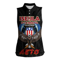 American Samoa Fautasi Women Sleeveless Polo Shirt Pago Pago Aeto and Iseula o le Moana of Fagatogo Black Color LT03 Female Black - Polynesian Pride