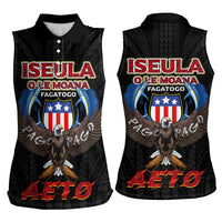 American Samoa Fautasi Women Sleeveless Polo Shirt Pago Pago Aeto and Iseula o le Moana of Fagatogo Black Color LT03 - Polynesian Pride
