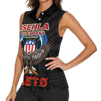 American Samoa Fautasi Women Sleeveless Polo Shirt Pago Pago Aeto and Iseula o le Moana of Fagatogo Black Color LT03 - Polynesian Pride