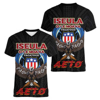 American Samoa Fautasi Women V-Neck T-Shirt Pago Pago Aeto and Iseula o le Moana of Fagatogo Black Color LT03 - Polynesian Pride