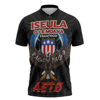 American Samoa Fautasi Zipper Polo Shirt Pago Pago Aeto and Iseula o le Moana of Fagatogo Black Color LT03 Black - Polynesian Pride
