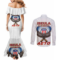 American Samoa Fautasi Couples Matching Mermaid Dress and Long Sleeve Button Shirt Pago Pago Aeto and Iseula o le Moana of Fagatogo White Color LT03 - Polynesian Pride