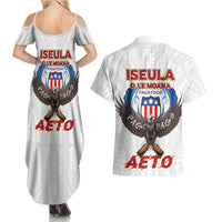 American Samoa Fautasi Couples Matching Summer Maxi Dress and Hawaiian Shirt Pago Pago Aeto and Iseula o le Moana of Fagatogo White Color LT03 - Polynesian Pride