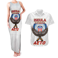American Samoa Fautasi Couples Matching Tank Maxi Dress and Hawaiian Shirt Pago Pago Aeto and Iseula o le Moana of Fagatogo White Color LT03 White - Polynesian Pride