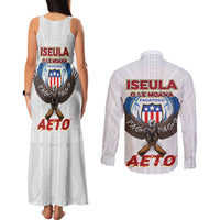 American Samoa Fautasi Couples Matching Tank Maxi Dress and Long Sleeve Button Shirt Pago Pago Aeto and Iseula o le Moana of Fagatogo White Color LT03 - Polynesian Pride