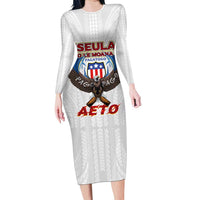 American Samoa Fautasi Family Matching Long Sleeve Bodycon Dress and Hawaiian Shirt Pago Pago Aeto and Iseula o le Moana of Fagatogo White Color LT03 Mom's Dress White - Polynesian Pride