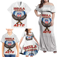 American Samoa Fautasi Family Matching Off Shoulder Maxi Dress and Hawaiian Shirt Pago Pago Aeto and Iseula o le Moana of Fagatogo White Color LT03 - Polynesian Pride