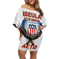 American Samoa Fautasi Family Matching Off Shoulder Short Dress and Hawaiian Shirt Pago Pago Aeto and Iseula o le Moana of Fagatogo White Color LT03 Mom's Dress White - Polynesian Pride