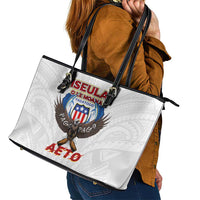 American Samoa Fautasi Leather Tote Bag Pago Pago Aeto and Iseula o le Moana of Fagatogo White Color LT03 - Polynesian Pride
