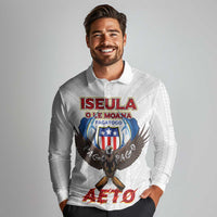 American Samoa Fautasi Long Sleeve Polo Shirt Pago Pago Aeto and Iseula o le Moana of Fagatogo White Color LT03 - Polynesian Pride