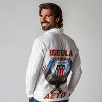 American Samoa Fautasi Long Sleeve Polo Shirt Pago Pago Aeto and Iseula o le Moana of Fagatogo White Color LT03 - Polynesian Pride
