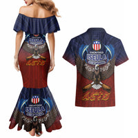 American Samoa Fautasi Couples Matching Mermaid Dress and Hawaiian Shirt Pago Pago Aeto and Iseula o le Moana of Fagatogo Red-Blue LT03 - Polynesian Pride